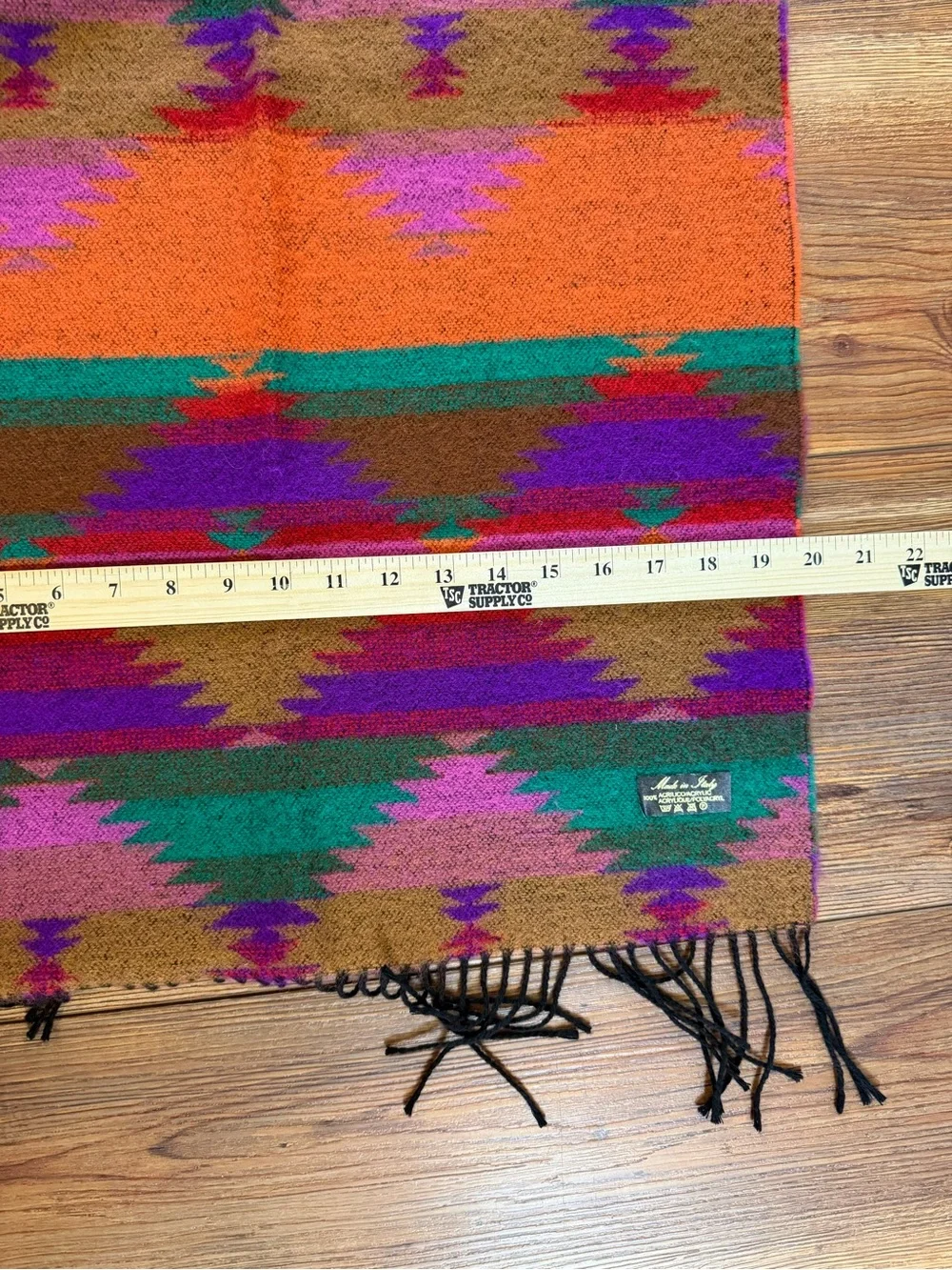 Made in Italy Aztec Fringe Scarf - Teal, Brown, Purple 72x20”